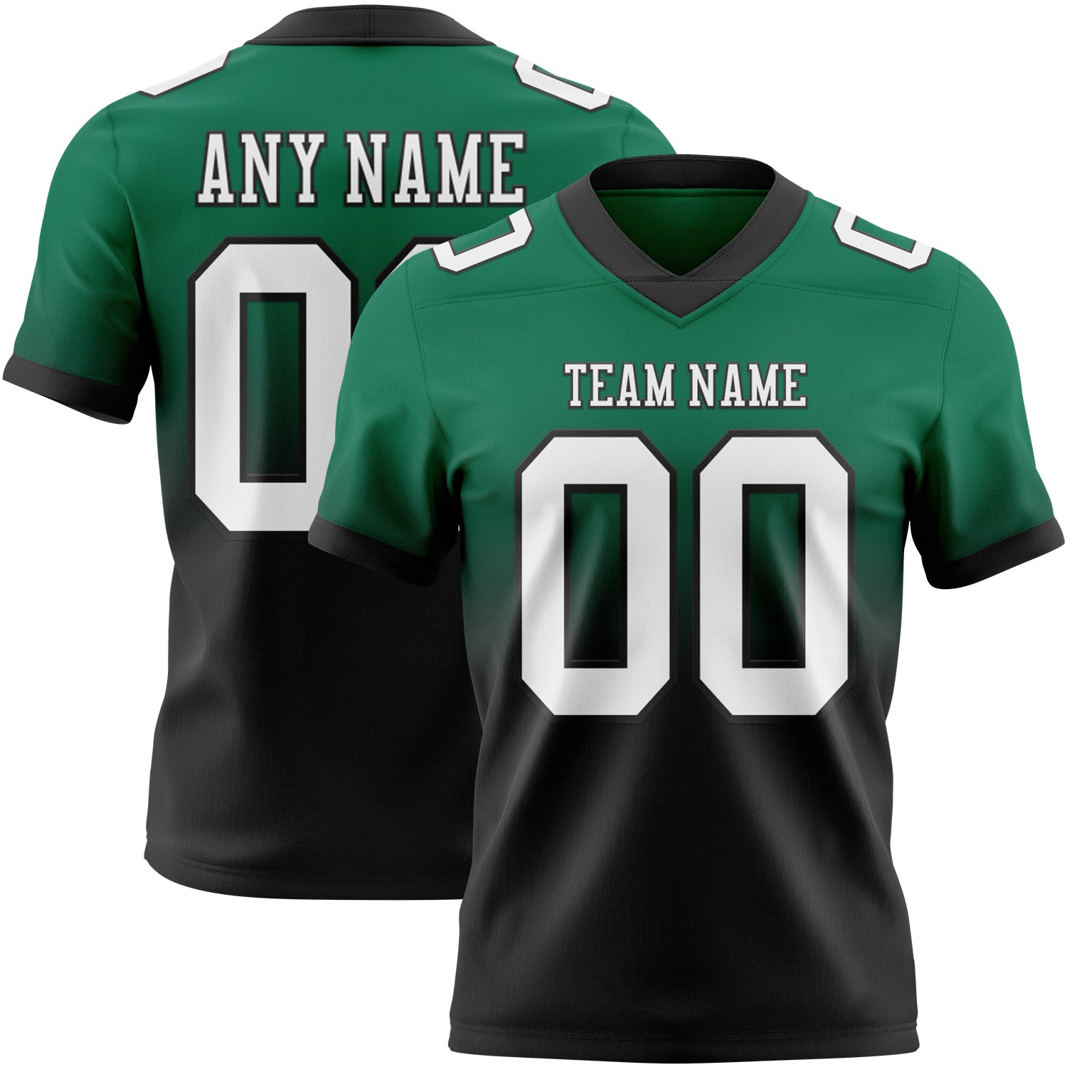 Custom Kelly Green White-Black Authentic Fade Fashion Football Jersey - Main View