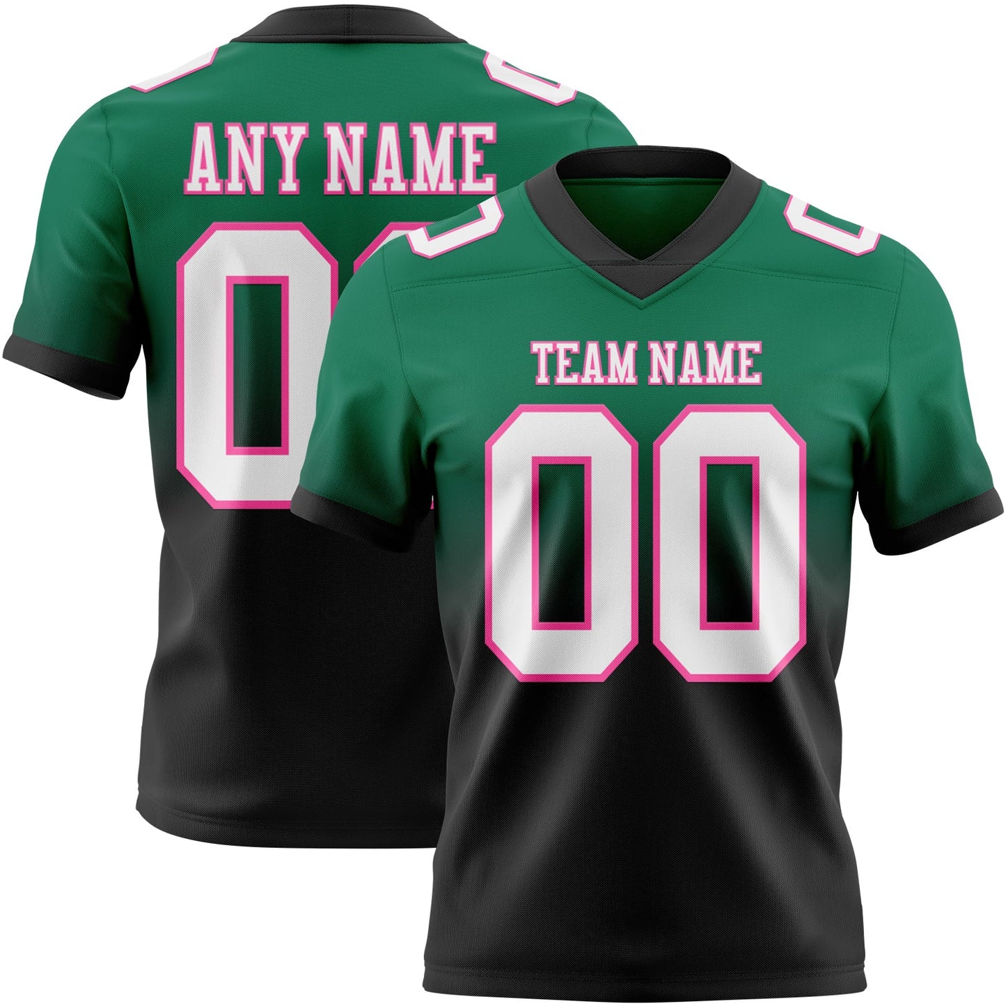 Custom Kelly Green White Black-Pink Authentic Fade Fashion Football Jersey - Main View