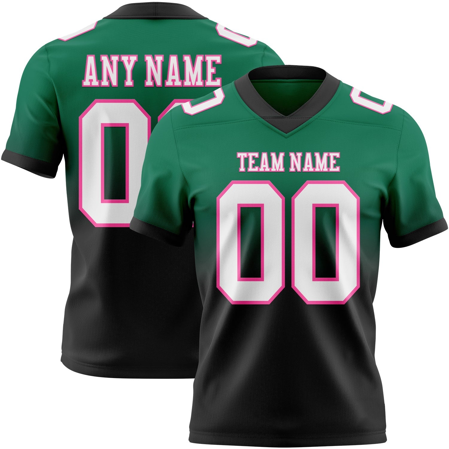 Custom Kelly Green White Black-Pink Authentic Fade Fashion Football Jersey - Main View