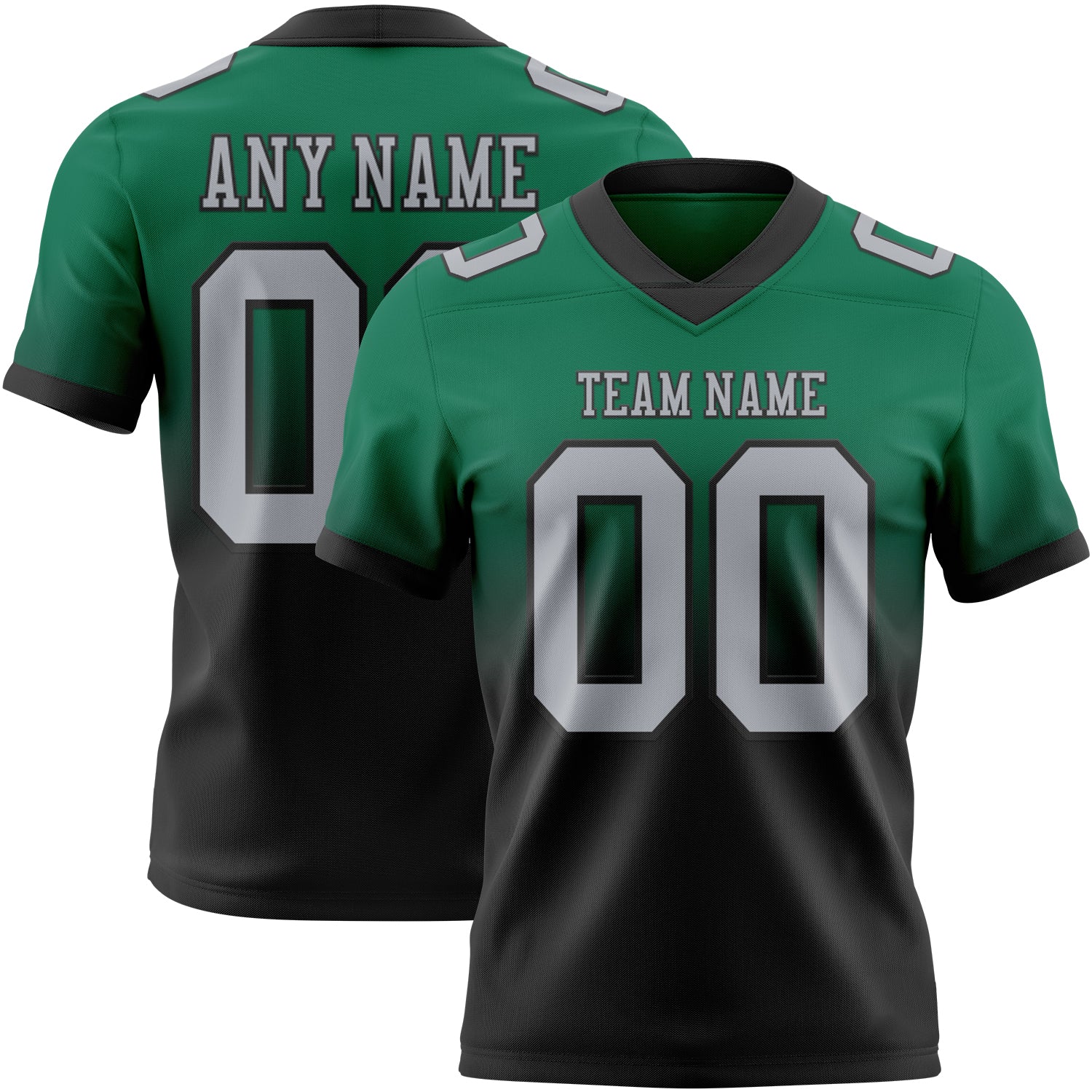 Custom Kelly Green Gray-Black Authentic Fade Fashion Football Jersey - Main View