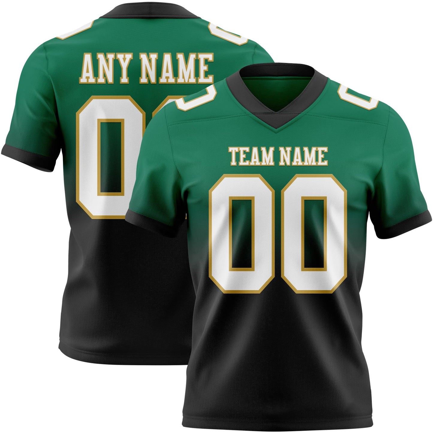 Custom Kelly Green White Black-Old Gold Authentic Fade Fashion Football Jersey - Main View