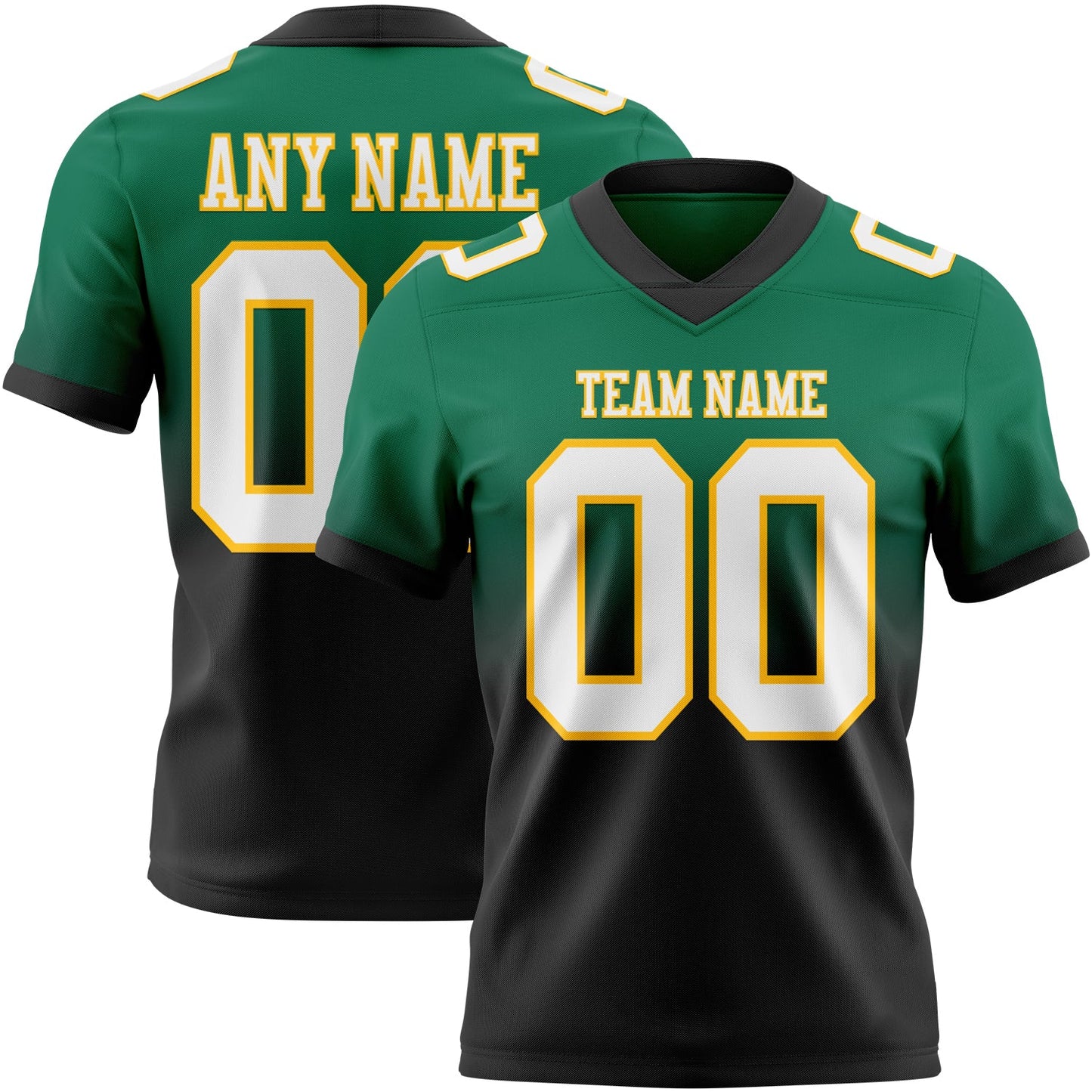 Custom Kelly Green White Black-Gold Authentic Fade Fashion Football Jersey - Main View
