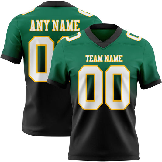 Custom Kelly Green White Black-Gold Authentic Fade Fashion Football Jersey - Main View