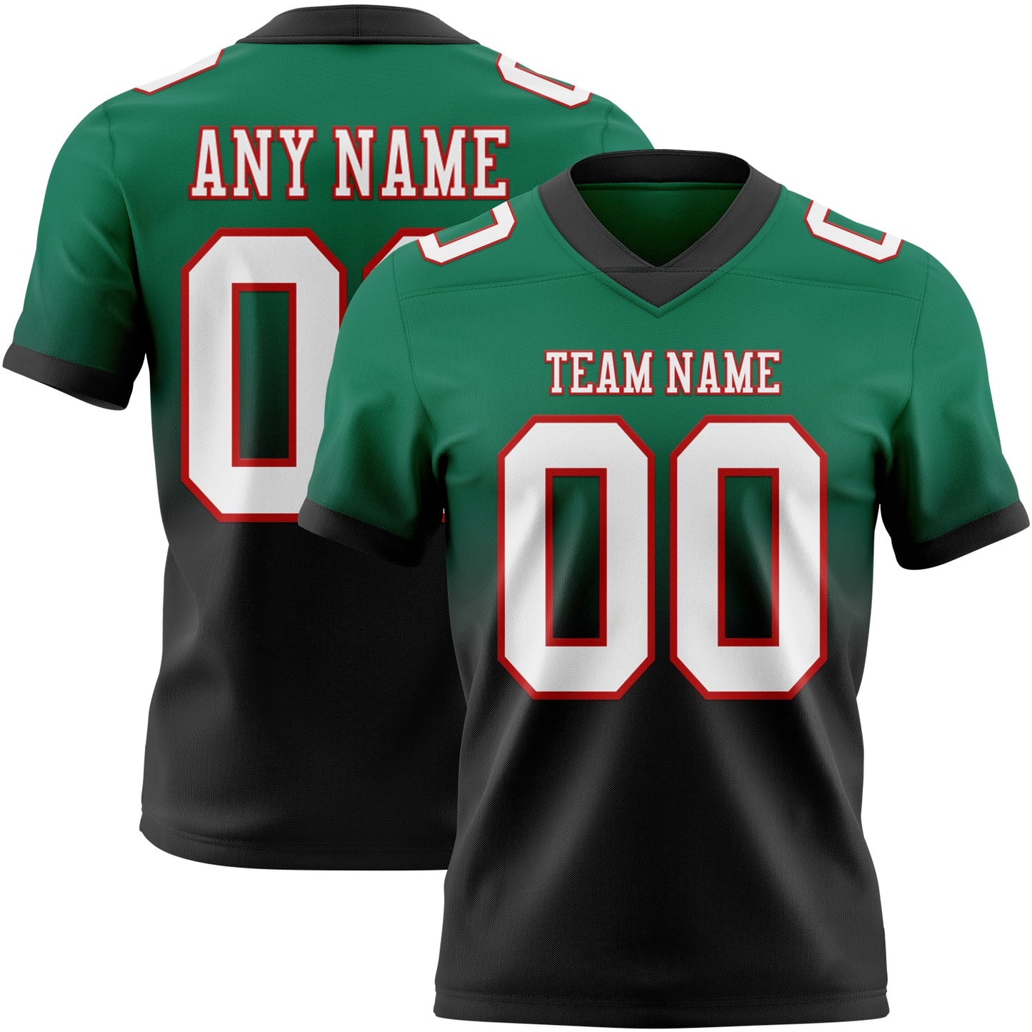 Custom Kelly Green White Black-Red Authentic Fade Fashion Football Jersey - Main View