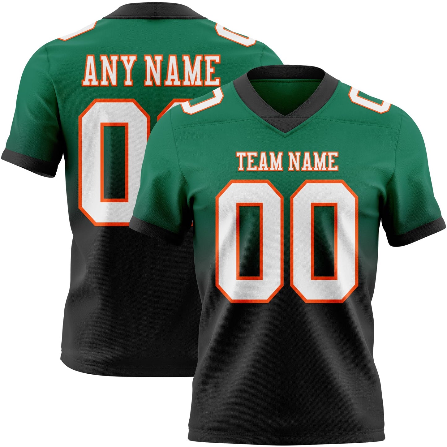 Custom Kelly Green White Black-Orange Authentic Fade Fashion Football Jersey - Main View