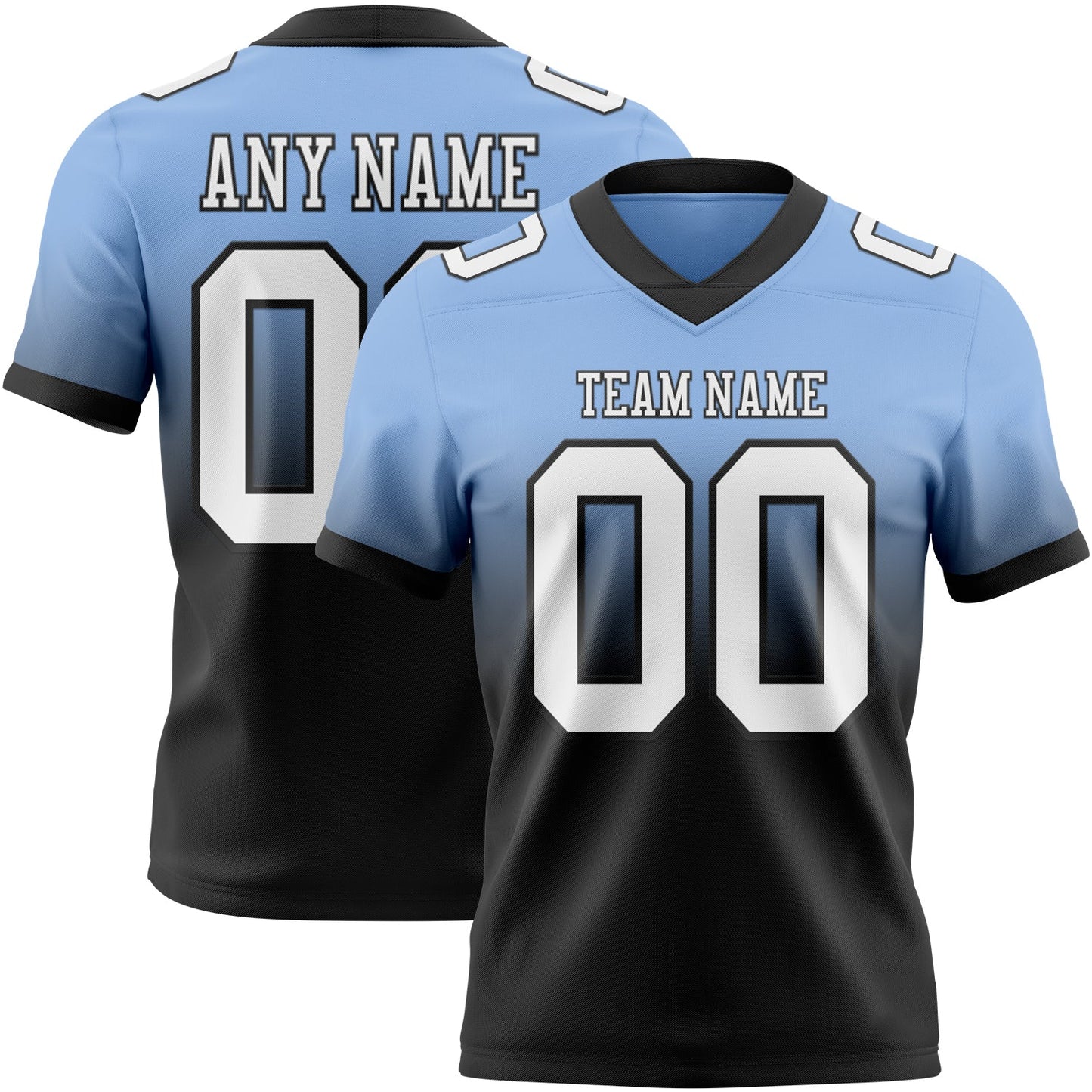 Custom Light Blue White-Black Authentic Fade Fashion Football Jersey - Main View