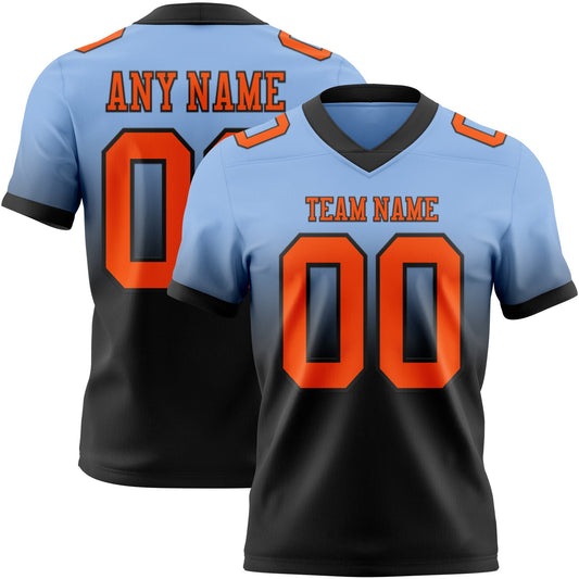 Custom Light Blue Orange-Black Authentic Fade Fashion Football Jersey - Main View