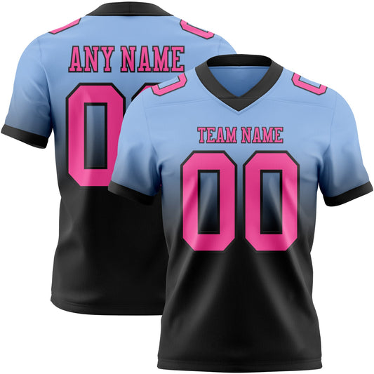 Custom Light Blue Pink-Black Authentic Fade Fashion Football Jersey - Main View