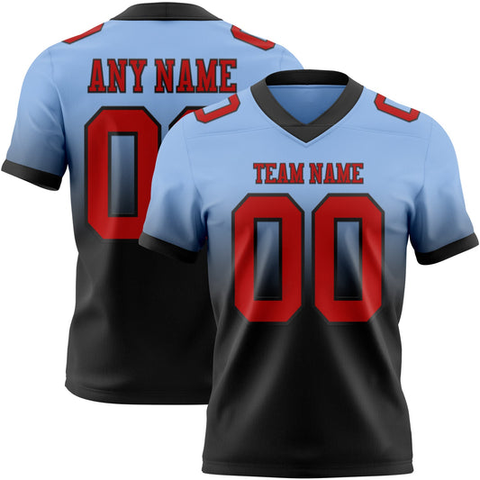 Custom Light Blue Red-Black Authentic Fade Fashion Football Jersey - Main View