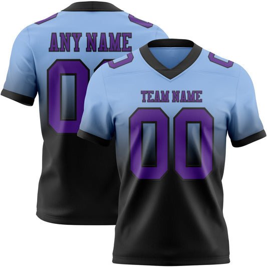 Custom Light Blue Purple-Black Authentic Fade Fashion Football Jersey - Main View