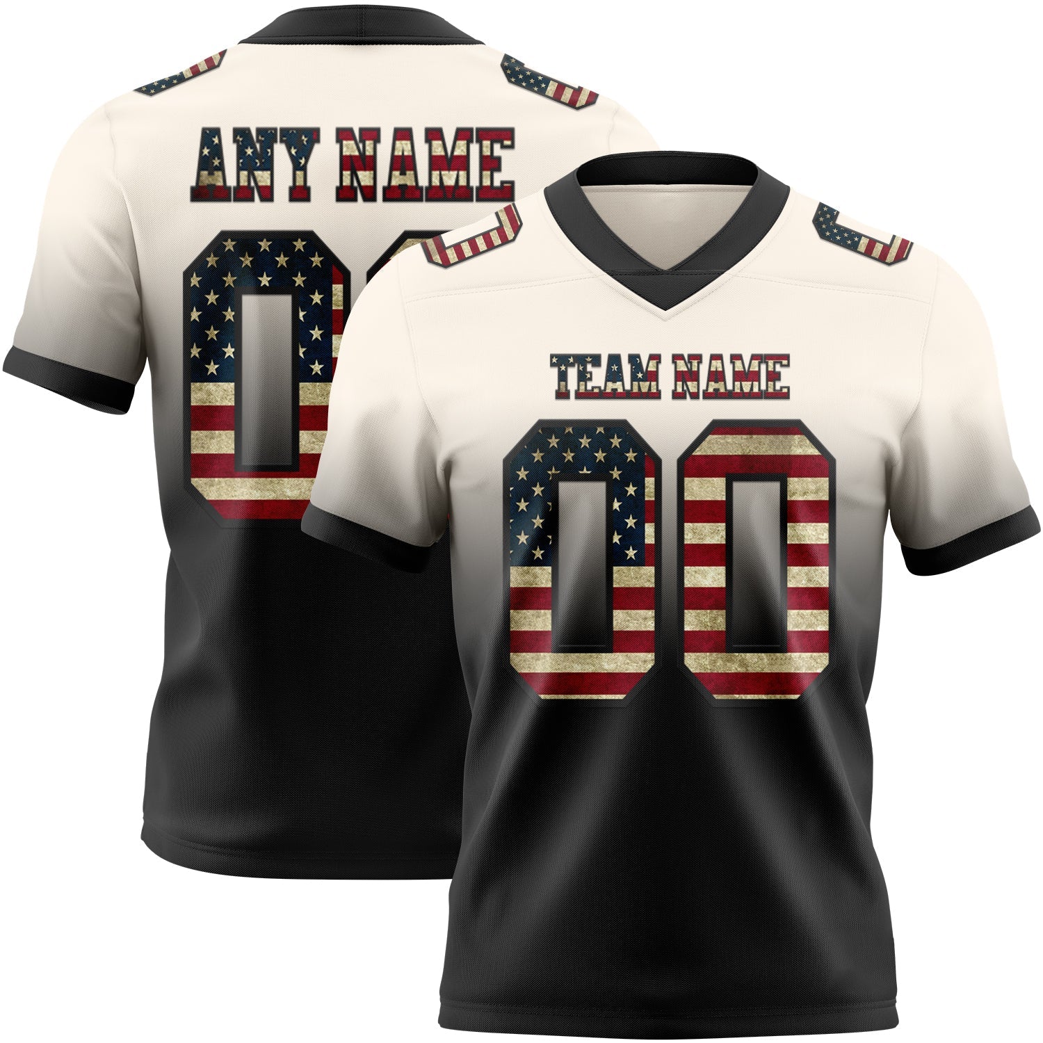 Custom Cream Vintage USA Flag-Black Authentic Fade Fashion Football Jersey - Main View