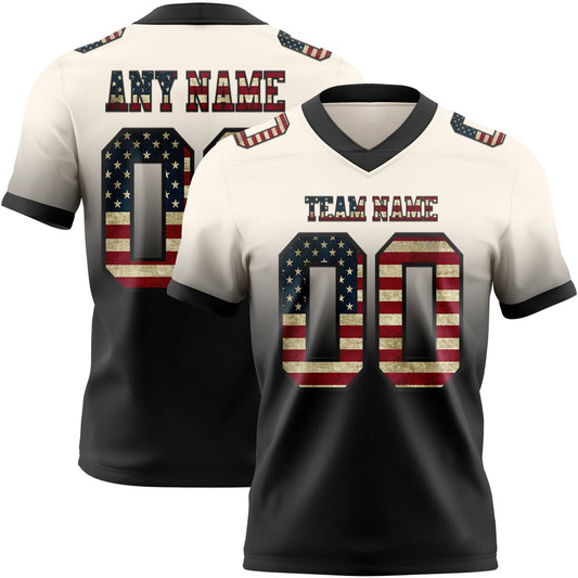 Custom Cream Vintage USA Flag-Black Authentic Fade Fashion Football Jersey - Main View