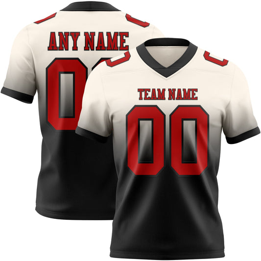 Custom Cream Red-Black Authentic Fade Fashion Football Jersey - Main View