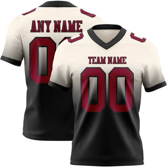 Custom Cream Maroon-Black Authentic Fade Fashion Football Jersey - Main View