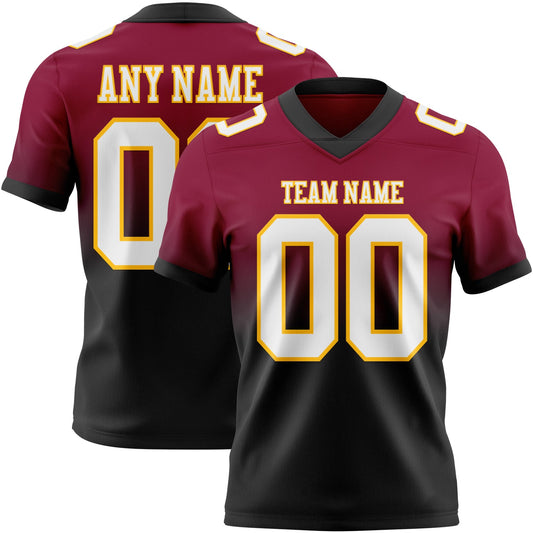 Custom Maroon White Black-Gold Authentic Fade Fashion Football Jersey - Main View