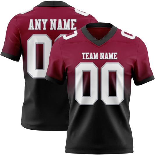 Custom Maroon White Black-Gray Authentic Fade Fashion Football Jersey - Main View