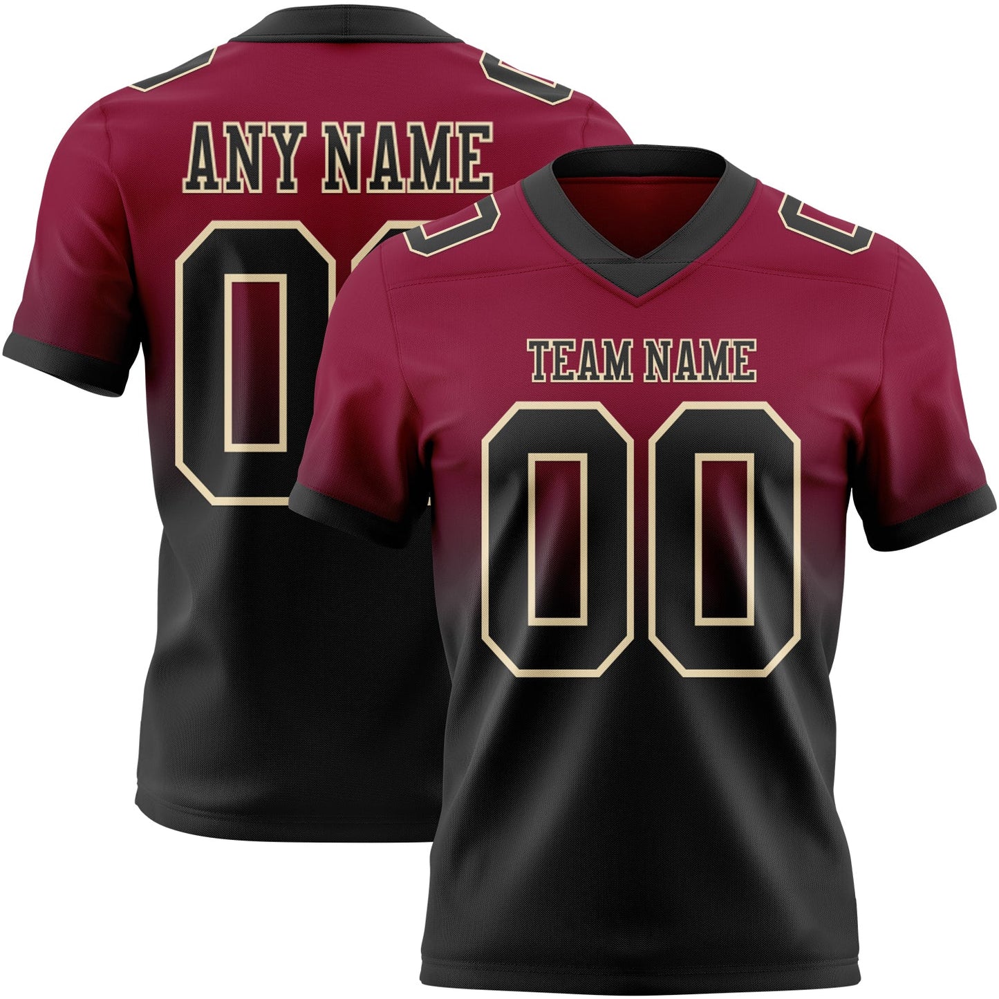 Custom Maroon Black-Cream Authentic Fade Fashion Football Jersey - Main View