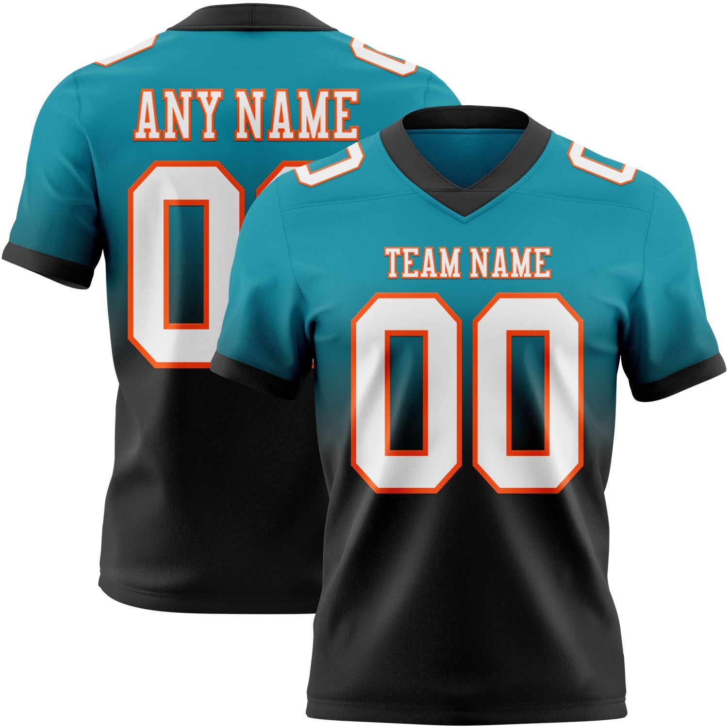 Custom Teal White Black-Orange Authentic Fade Fashion Football Jersey - Main View