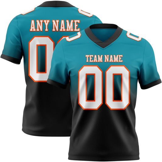 Custom Teal White Black-Orange Authentic Fade Fashion Football Jersey - Main View