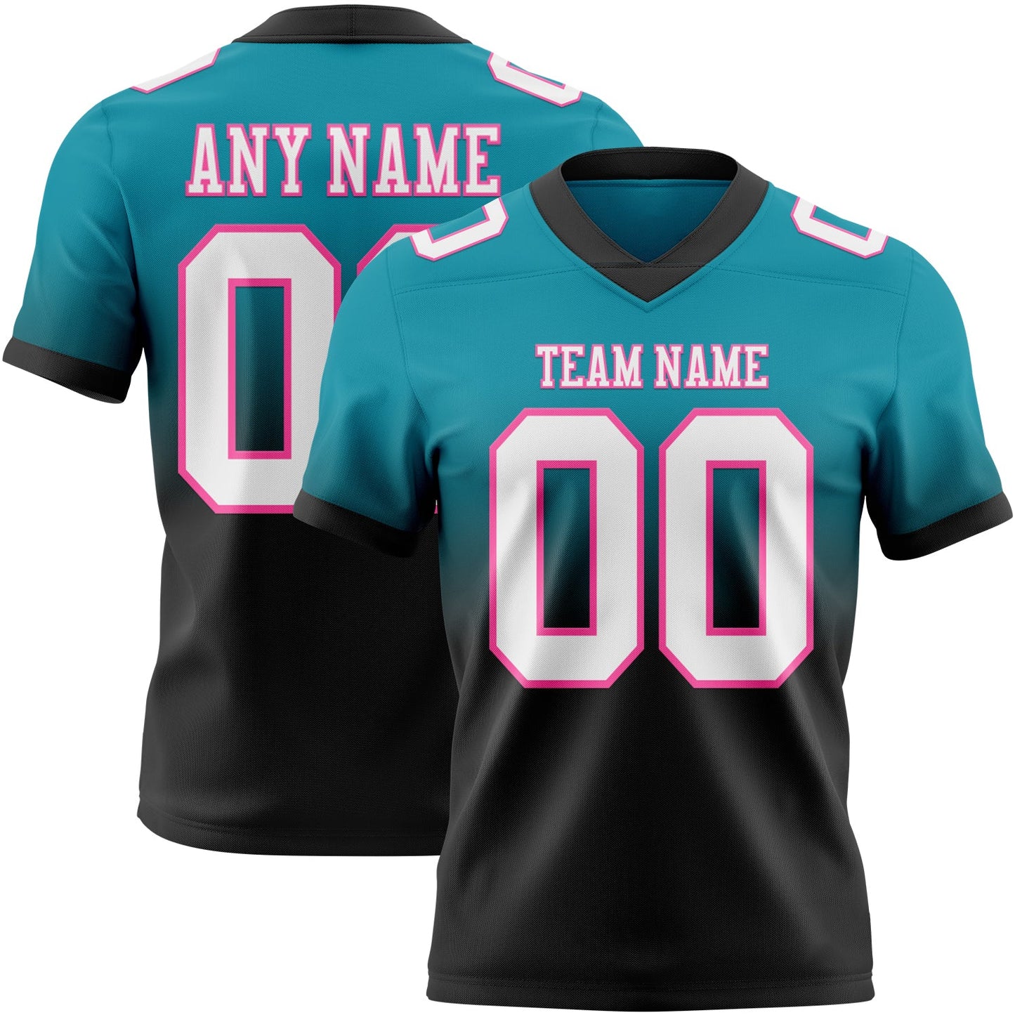 Custom Teal White Black-Pink Authentic Fade Fashion Football Jersey - Main View
