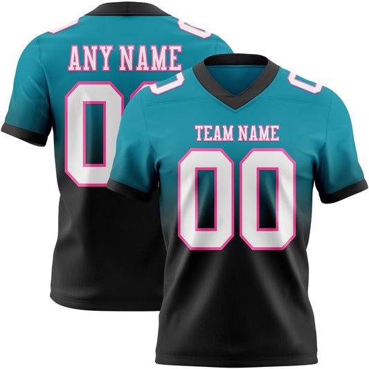 Custom Teal White Black-Pink Authentic Fade Fashion Football Jersey - Main View