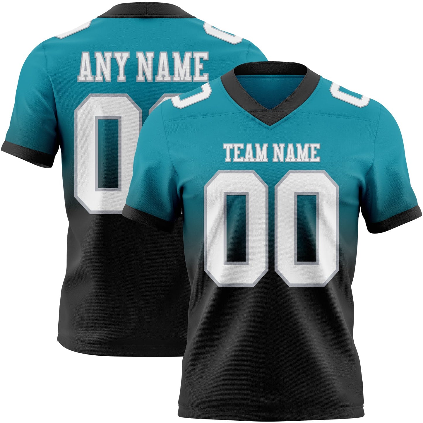 Custom Teal White Black-Gray Authentic Fade Fashion Football Jersey - Main View