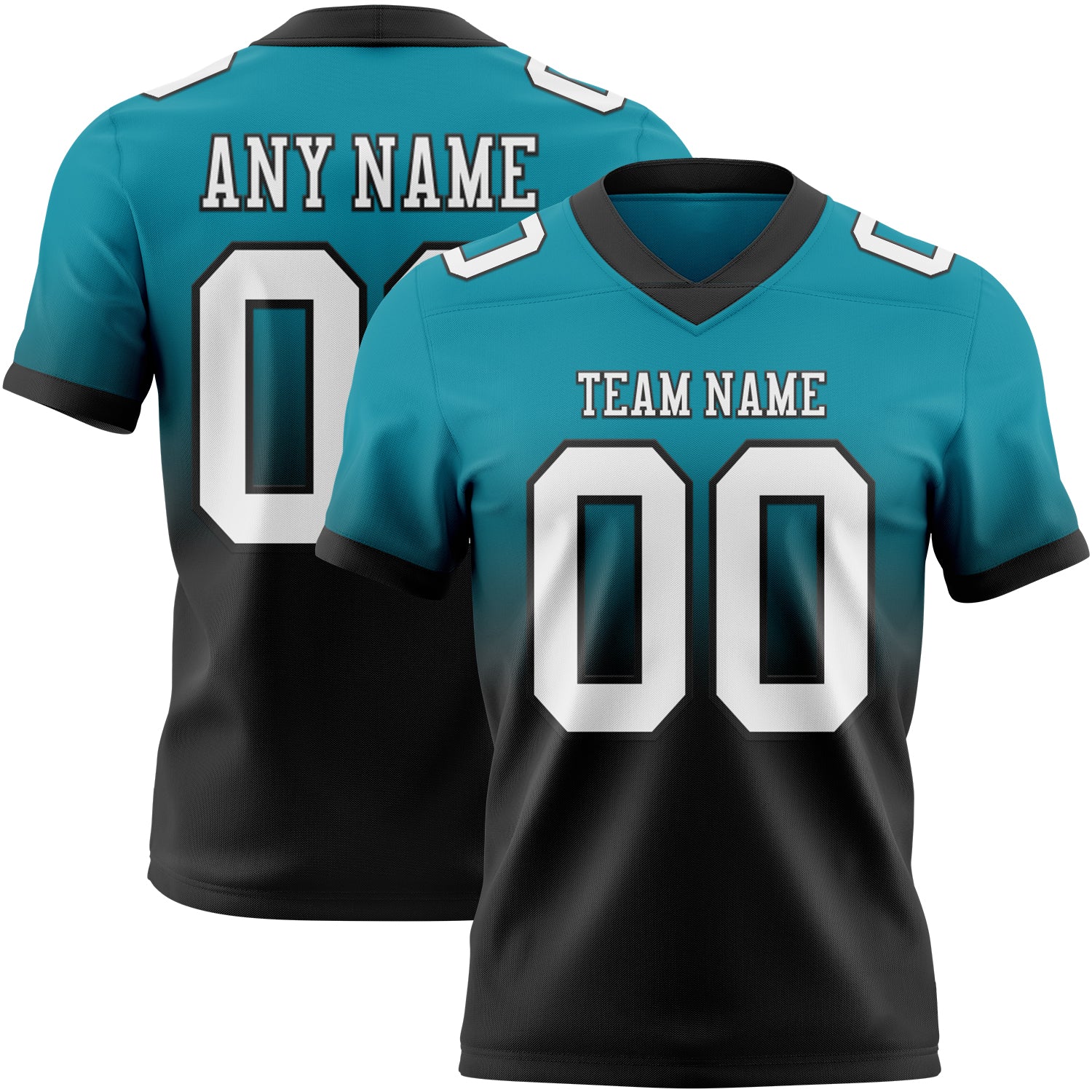 Custom Teal White-Black Authentic Fade Fashion Football Jersey - Main View
