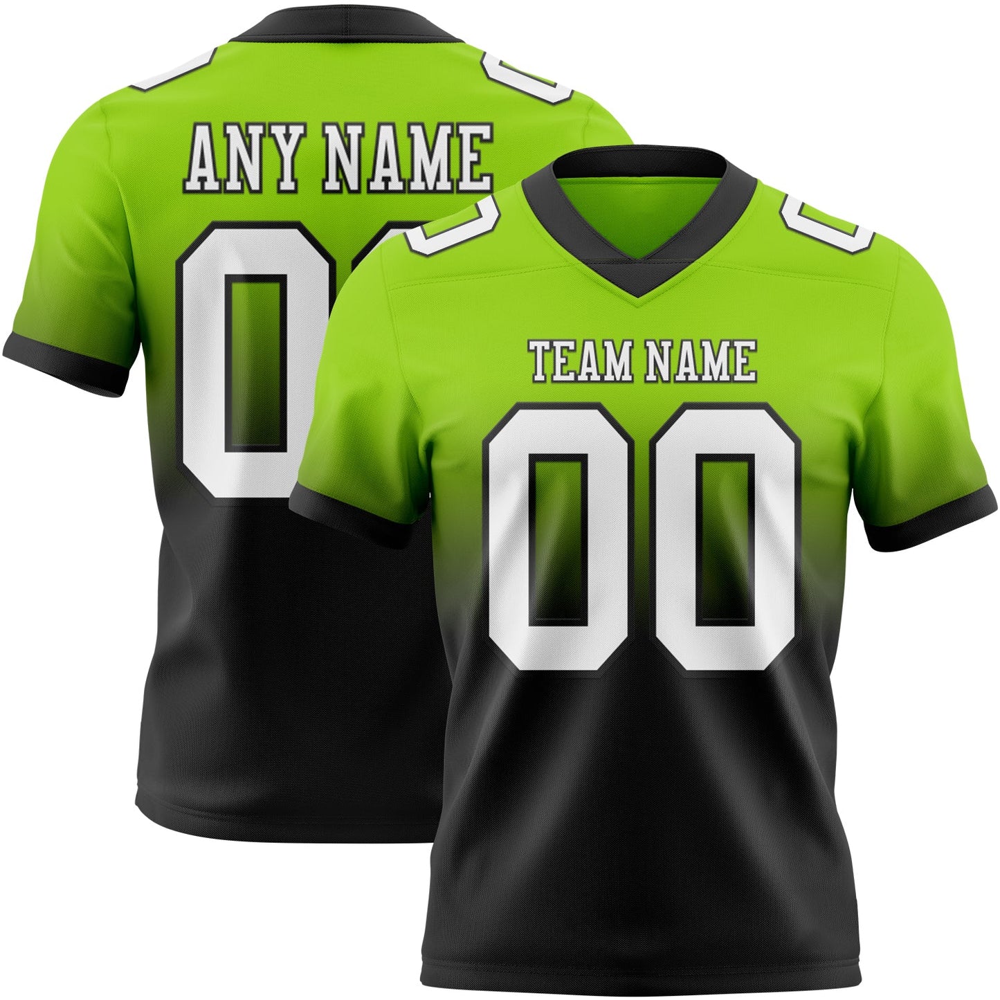 Custom Neon Green White-Black Authentic Fade Fashion Football Jersey - Main View