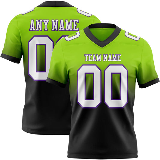 Custom Neon Green White Black-Purple Authentic Fade Fashion Football Jersey - Main View