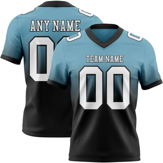 Custom Shadow Blue White-Black Authentic Fade Fashion Football Jersey - Main View