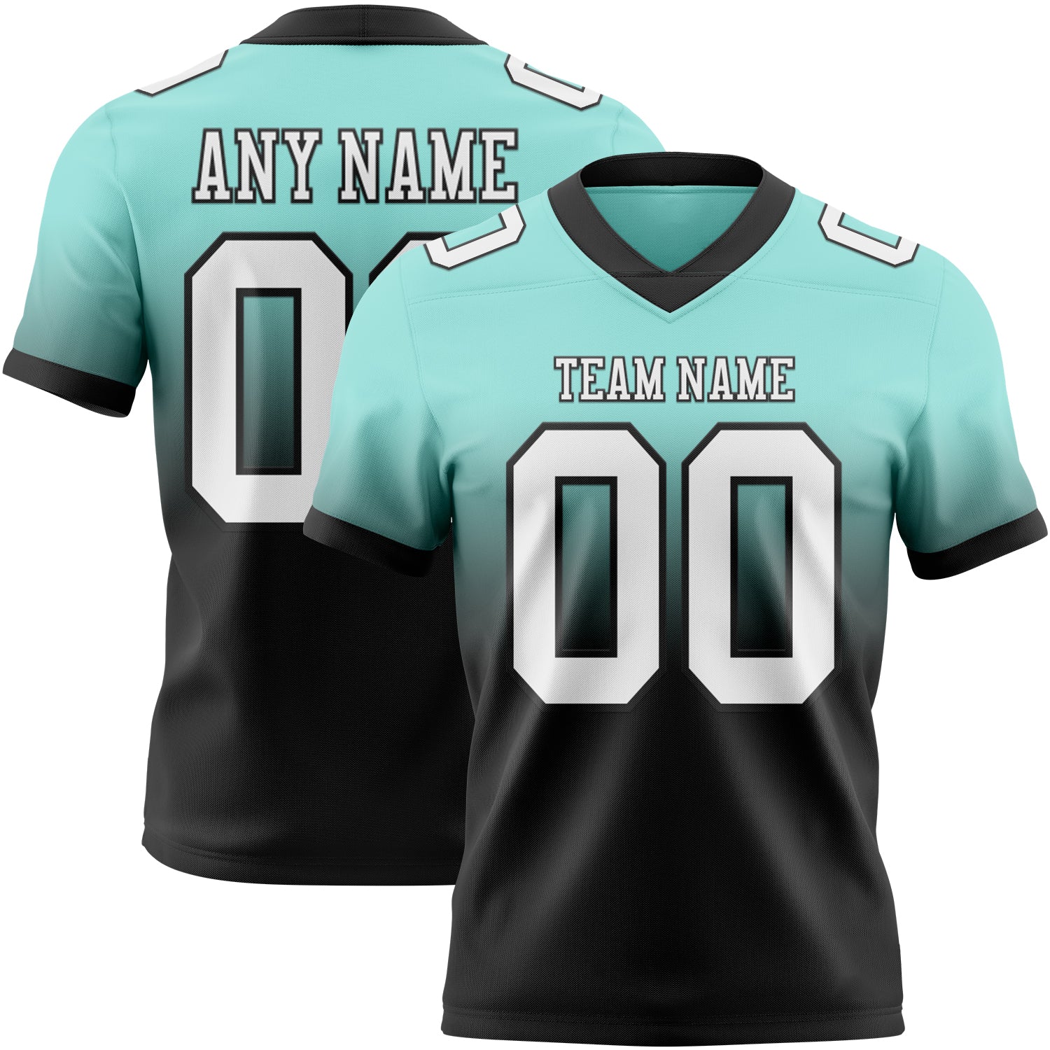 Custom Ice Blue White-Black Authentic Fade Fashion Football Jersey - Main View