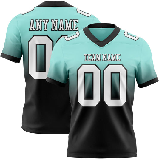 Custom Ice Blue White-Black Authentic Fade Fashion Football Jersey - Main View