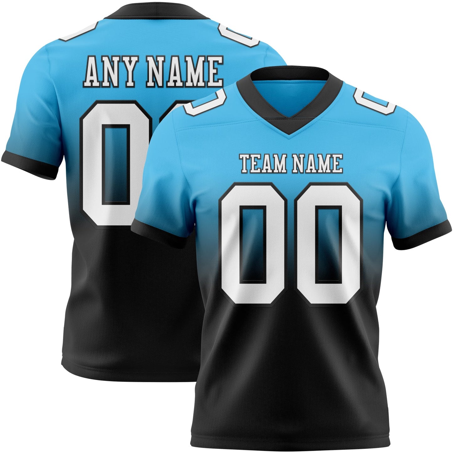 Custom Sky Blue White-Black Authentic Fade Fashion Football Jersey - Main View