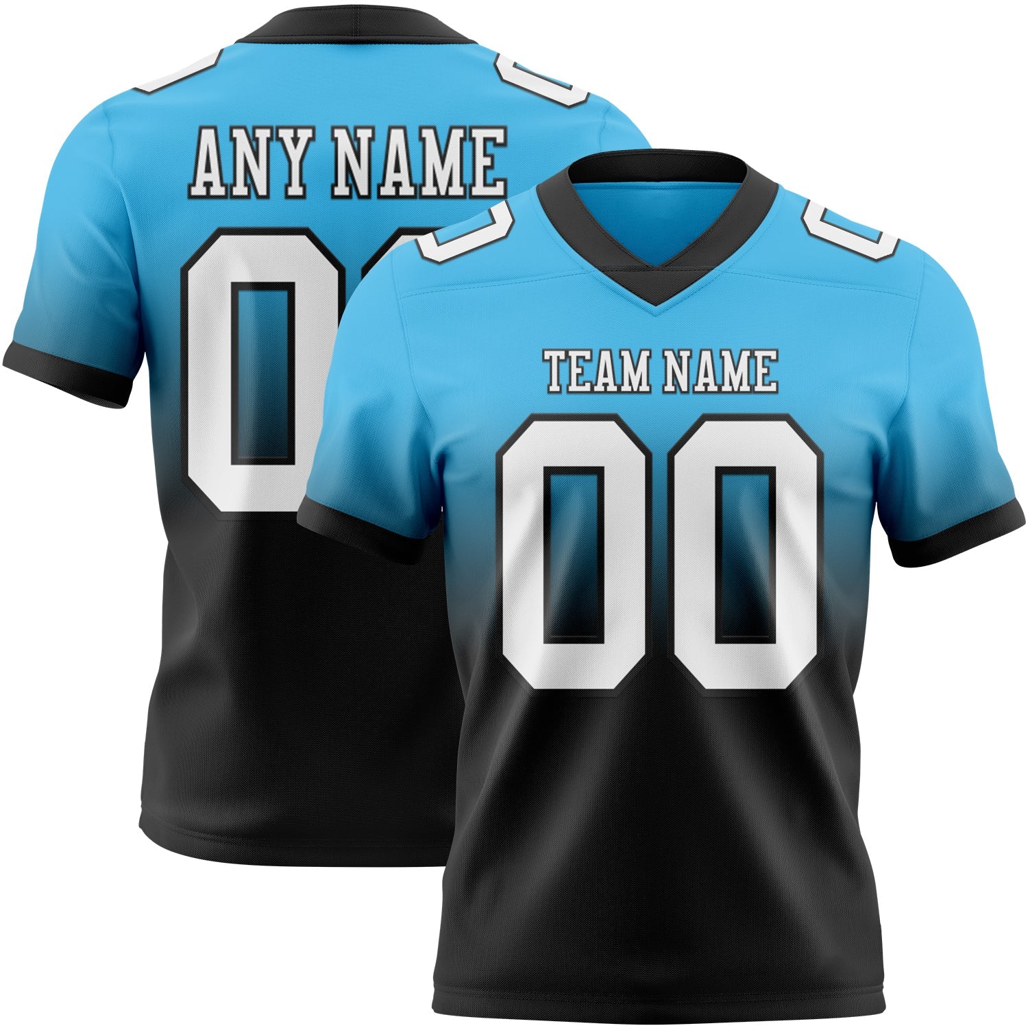 Custom Sky Blue White-Black Authentic Fade Fashion Football Jersey - Main View