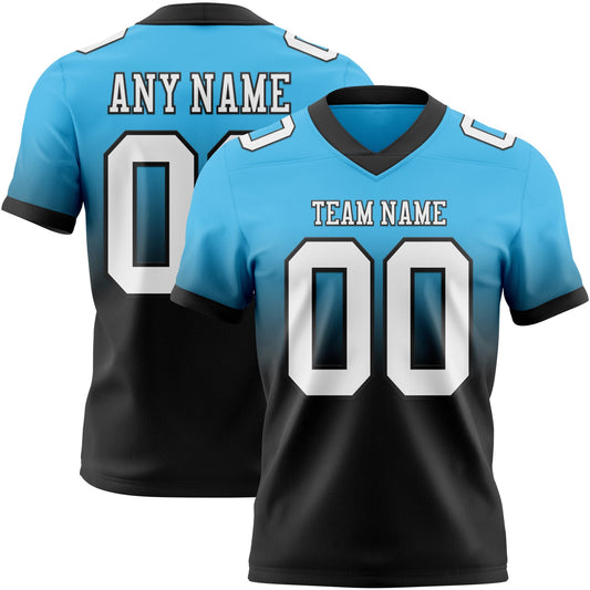 Custom Sky Blue White-Black Authentic Fade Fashion Football Jersey - Main View