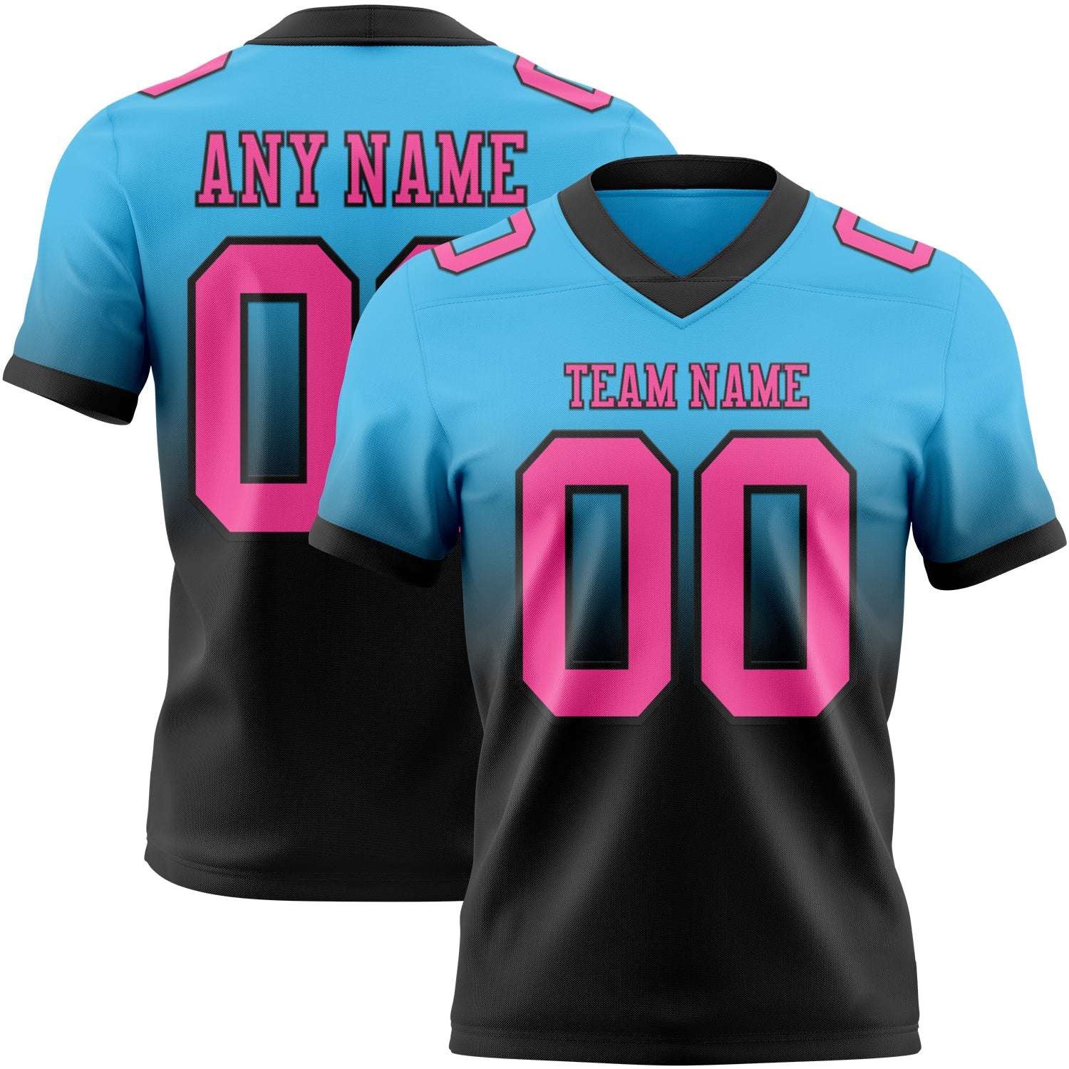 Custom Sky Blue Pink-Black Authentic Fade Fashion Football Jersey - Main View