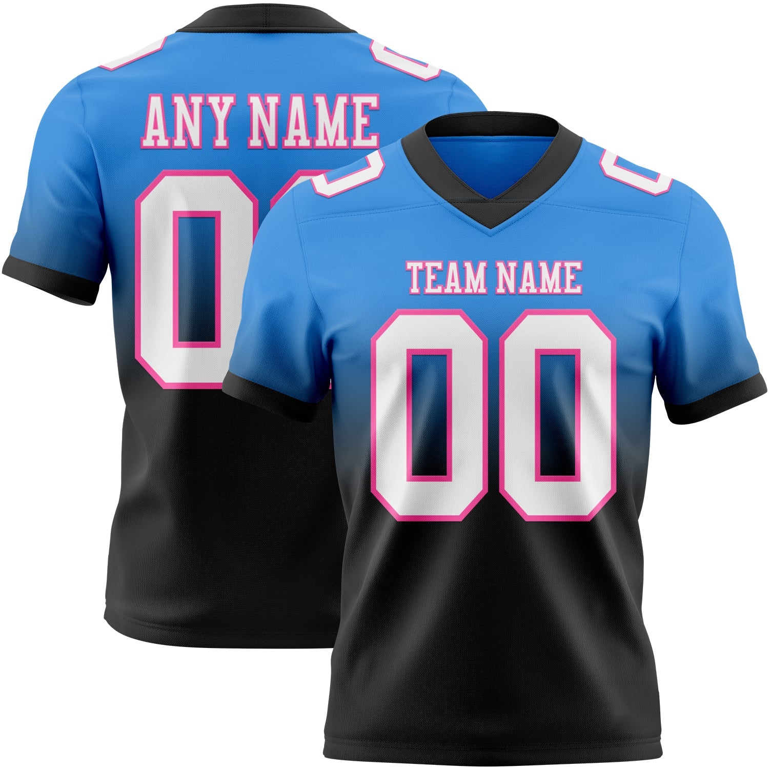 Custom Powder Blue White Black-Pink Authentic Fade Fashion Football Jersey - Main View