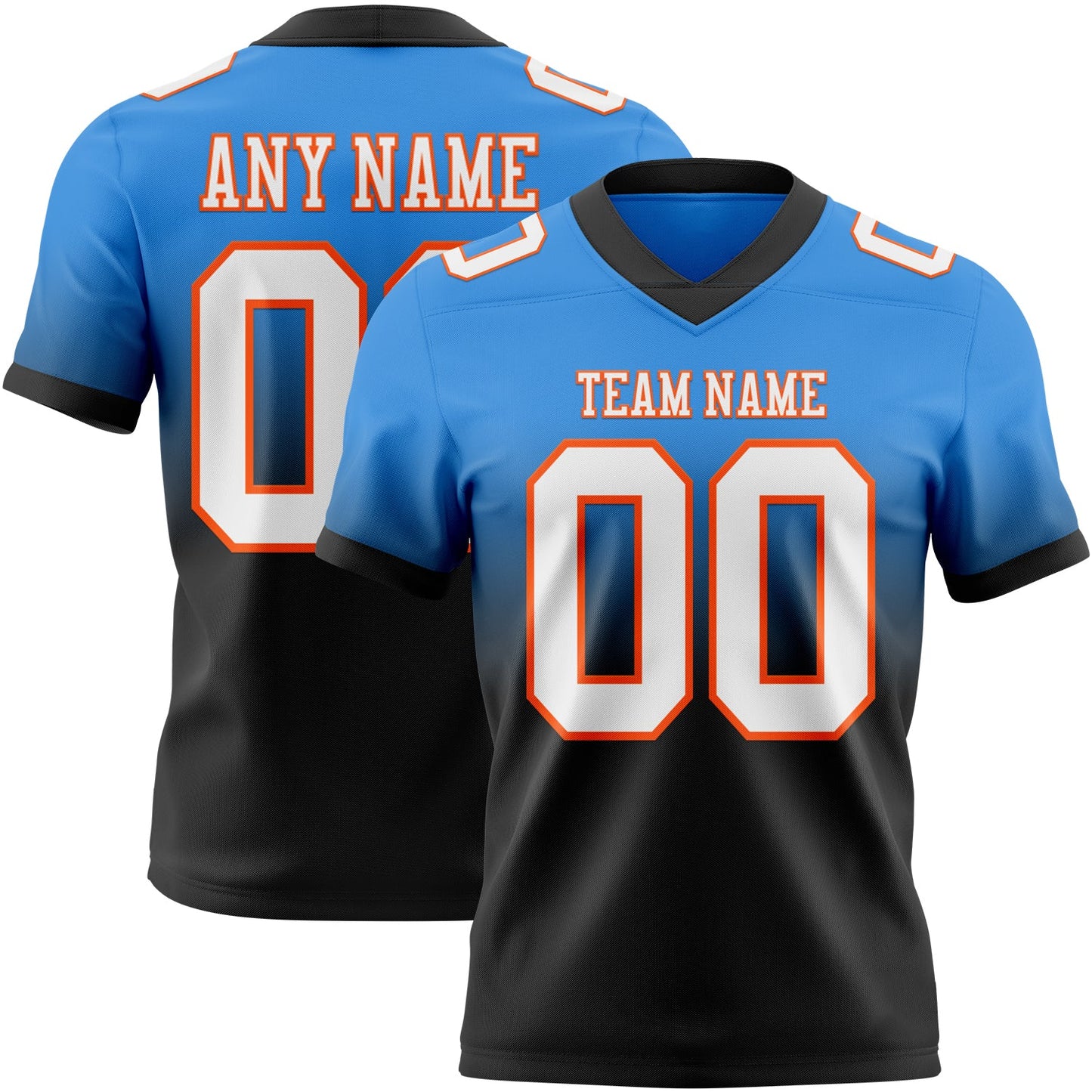 Custom Powder Blue White Black-Orange Authentic Fade Fashion Football Jersey - Main View