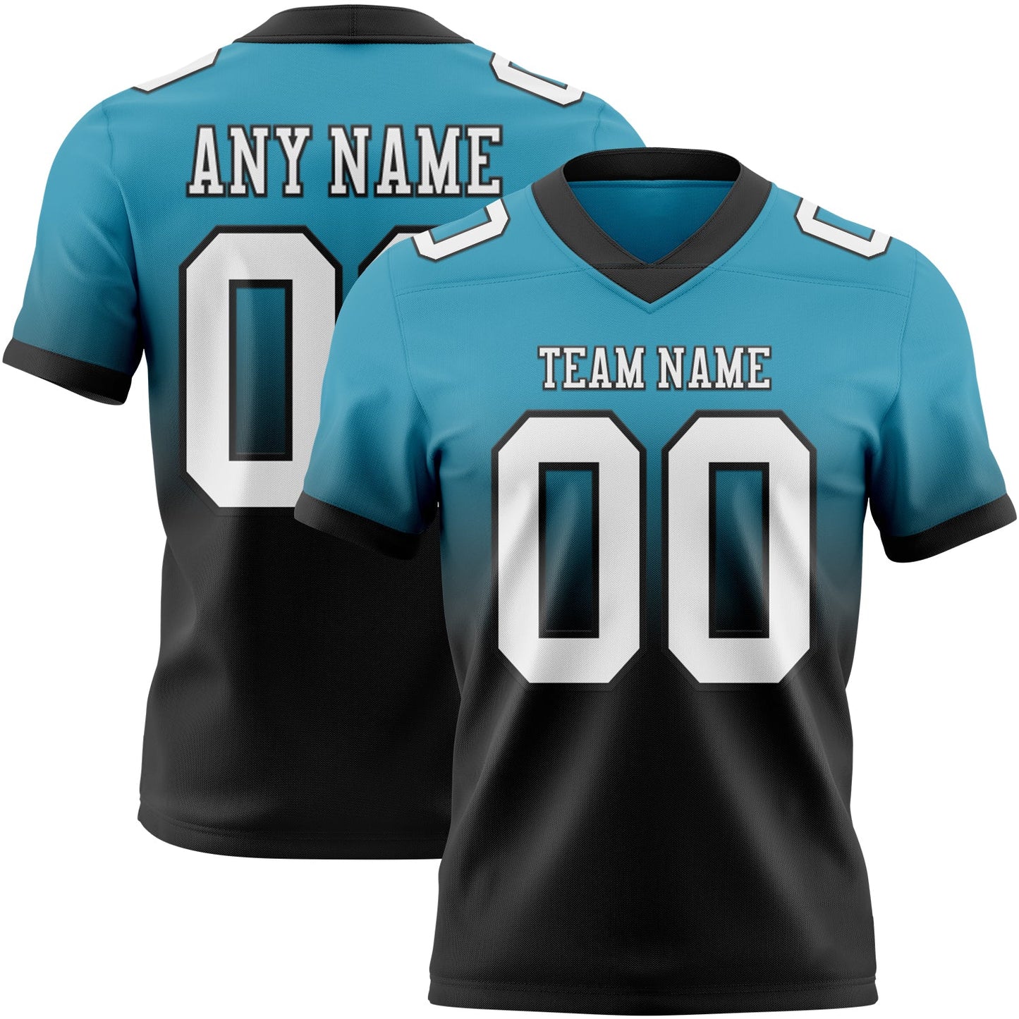 Custom Panther Blue White Black Authentic Fade Fashion Football Jersey - Main View
