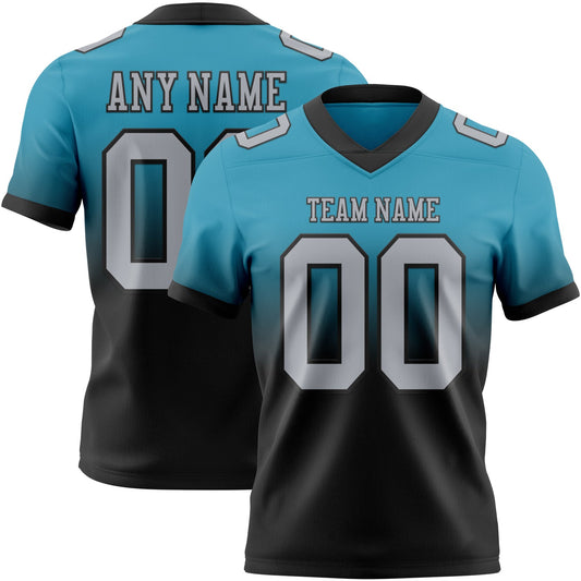 Custom Panther Blue Gray-Black Authentic Fade Fashion Football Jersey - Main View