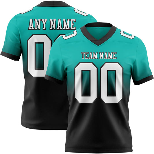 Custom Aqua White-Black Authentic Fade Fashion Football Jersey - Main View