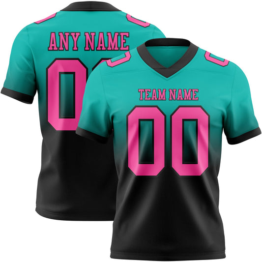 Custom Aqua Pink-Black Authentic Fade Fashion Football Jersey - Main View