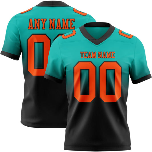 Custom Aqua Orange-Black Authentic Fade Fashion Football Jersey - Main View