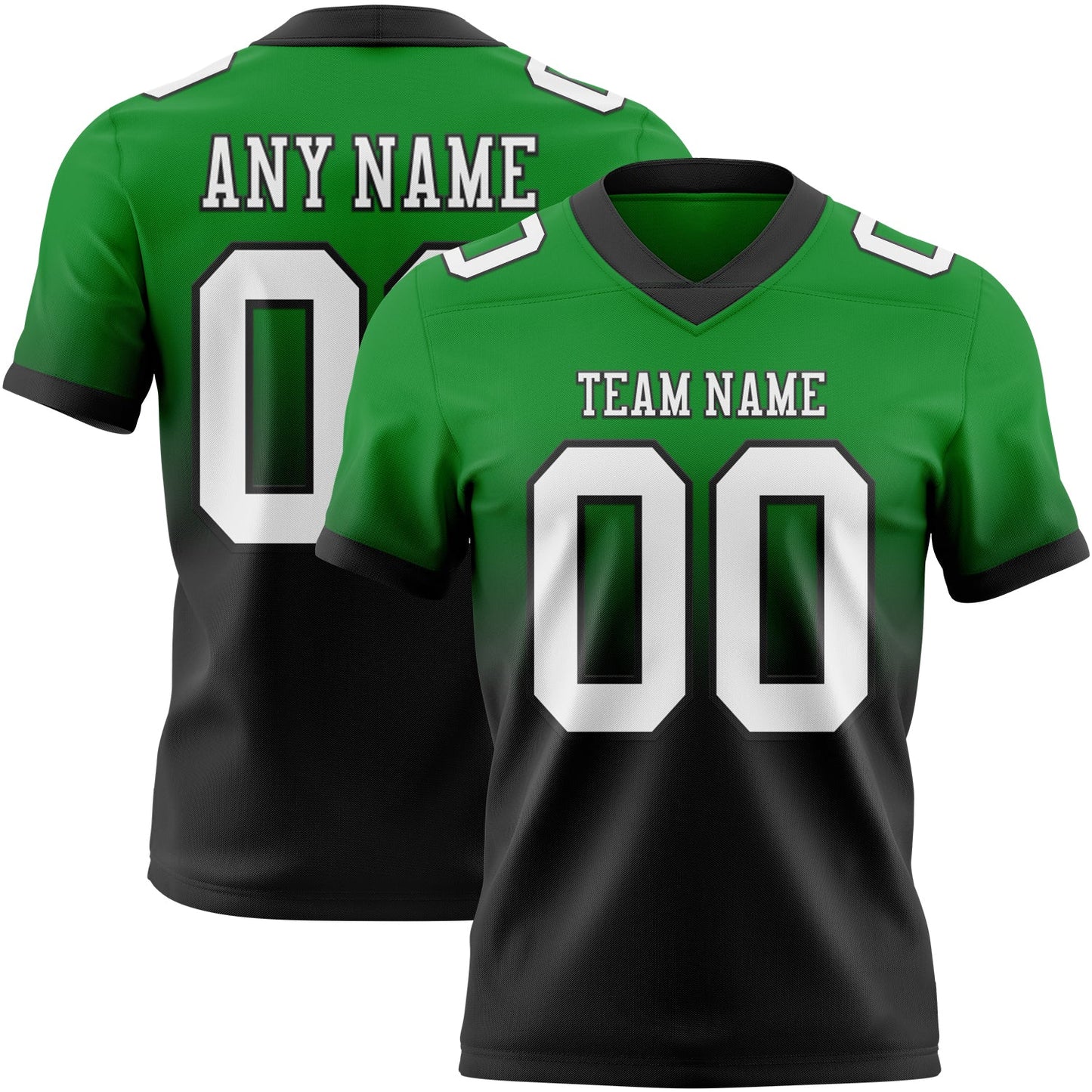 Custom Grass Green White-Black Authentic Fade Fashion Football Jersey - Main View