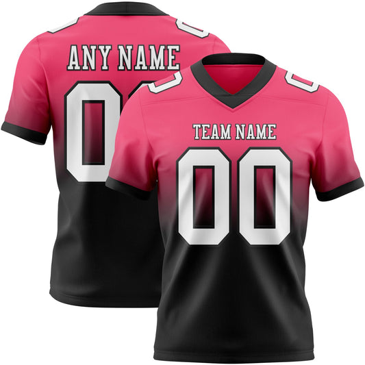 Custom Neon Pink White-Black Authentic Fade Fashion Football Jersey - Main View