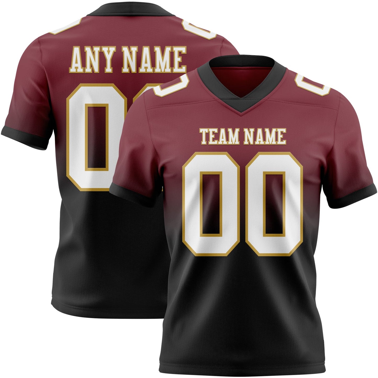 Custom Burgundy White Black-Old Gold Authentic Fade Fashion Football Jersey - Main View
