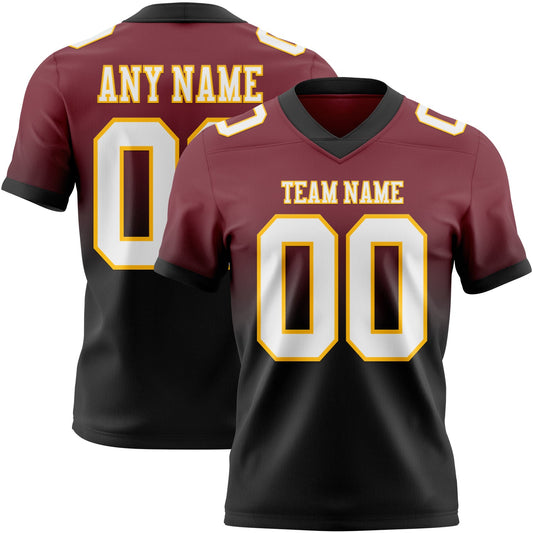 Custom Burgundy White Black-Gold Authentic Fade Fashion Football Jersey - Main View