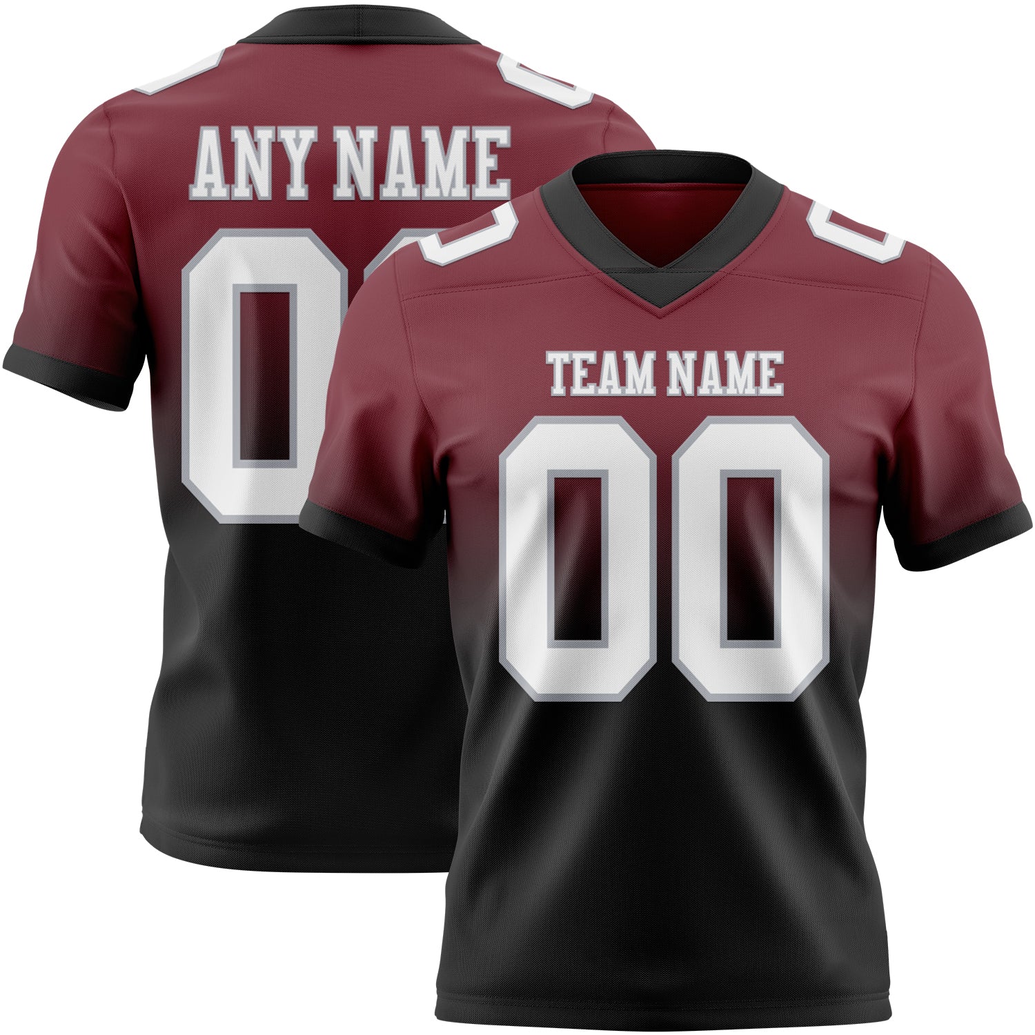 Custom Burgundy White Black-Gray Authentic Fade Fashion Football Jersey - Main View