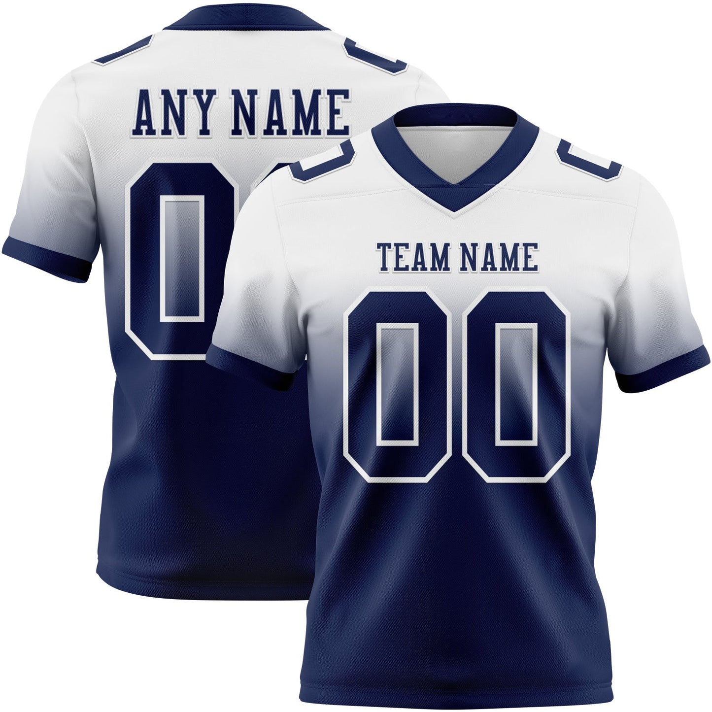 Custom White Navy Authentic Fade Fashion Football Jersey - Main View