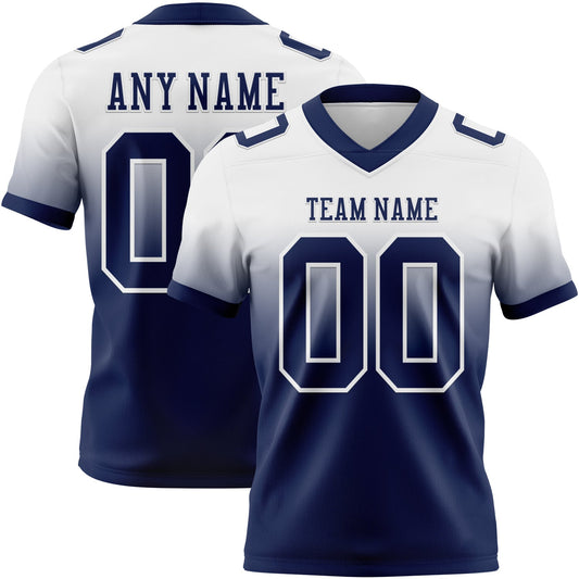 Custom White Navy Authentic Fade Fashion Football Jersey - Main View